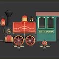 Vintage Toy Train With Red Locomotive Black Chimney Gold Bell Wheels And Green Carriage