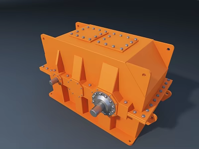 Orange Industrial Gearbox Equipment With Sturdy Structure And Metal Bolts Shafts 3d model