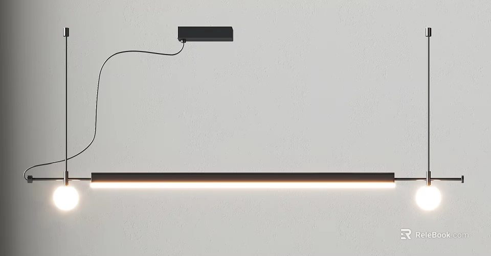 Modern Long Linear Pendant Light With Wooden Accent And Warm LED Glow 3d model 