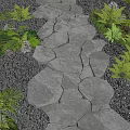 Natural Stone Path With Irregular Slabs Surrounded By Green Plants And Gravel