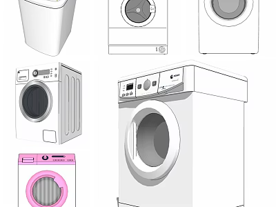 Various Modern Washing Machines with Front Top Loading Designs and White Pink Colors 3d model