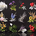 Various Colorful Flower Bouquets With Different Types And Decorative Green Leaves