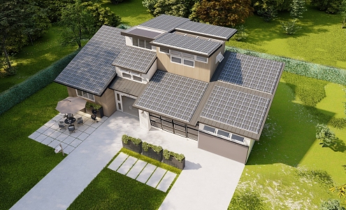 Modern single-family villa photovoltaic building 3d model