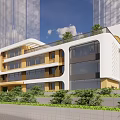 Modern High Rise Building Exterior Design With Steps And People