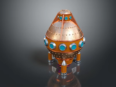 Decorative Metallic Object With Copper Dome Blue Circular Accents And Orange Support Legs 3d model