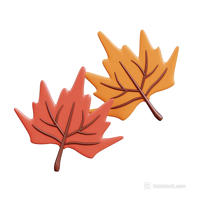 Natural Autumn Plant Combination Featuring Red And Orange Decorative Leaves 3d model 