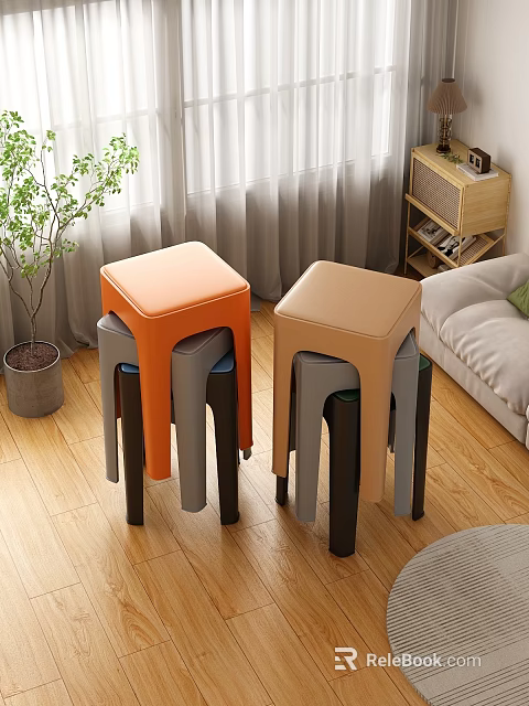 Stackable Leisure Chairs In Orange And Beige With Colorful Legs For Indoor Living Room 3d model 