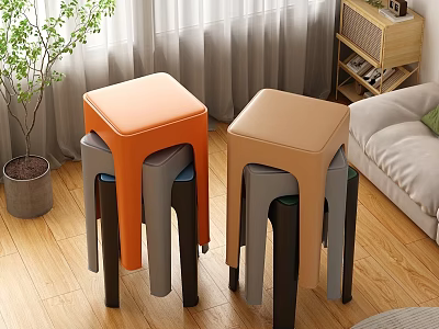 Stackable Leisure Chairs In Orange And Beige With Colorful Legs For Indoor Living Room 3d model