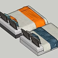 Modern Double Beds With Orange And Blue Bedding And Black Pillows
