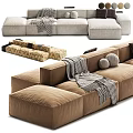 Modern Soft Modular Fabric Double Sofa With Decorative Pillows Blankets And Multiple Color Options