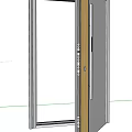 Gray Front Door With Wooden Trim Metal Handle Closed Half Open And Frame