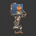 Mechanical Robot Character Featuring Blue Orange Parts Camera Eye And Detailed Joints