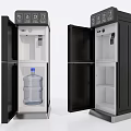 Black Water Dispensers With Open Doors Design One Having Water Bottle And Empty Interior