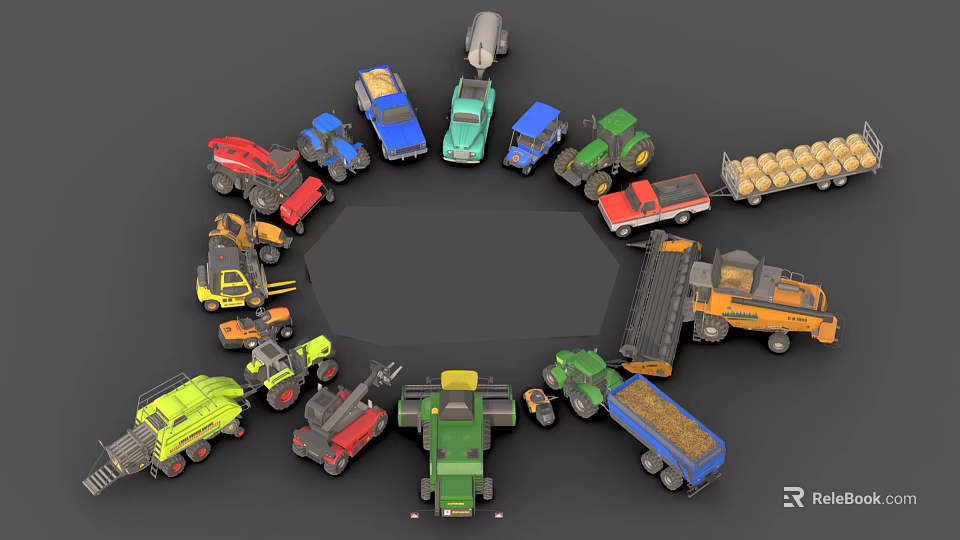 Different Types Of Colorful Toy Cars And Model Vehicles Arranged In Circle 3d model 