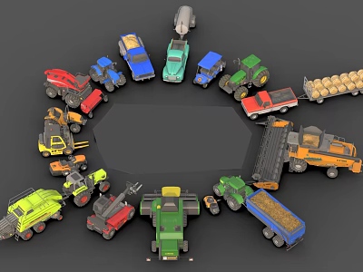 Different Types Of Colorful Toy Cars And Model Vehicles Arranged In Circle 3d model
