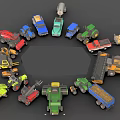 Different Types Of Colorful Toy Cars And Model Vehicles Arranged In Circle