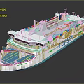 Modern White And Light Blue Passenger Ferry With Multiple Open Deck Areas 3d model