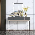 Modern Gray Console Table With Black Legs Decorative Vase Flowers And Eiffel Tower Painting