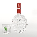 Shaped glass wine bottle wine glass mint leaf decoration 3d model