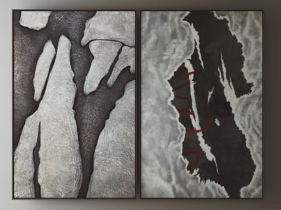 Abstract Black And White Textured Wall Art Paintings For Home Decoration 3d model