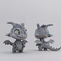 Two Cute Grey Dinosaur Toys With Big Eyes Small Horns Wings And Tail 3d model