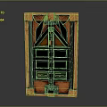 Intricate Wooden Sculpture Carving With Orange Brown Frame Green Panels And Symmetric Design