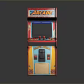 Vibrant Blue And Red Arcade Machine With Screen Control Panel And Coin Slot