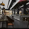 Restaurant Interior Design With Pendant Lights Wall Decor Buffet Counter And Dining Tables