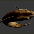Leaping Brown Wooden Carved Fish With Detailed Scales And Glossy Reflection