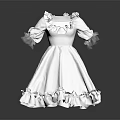 Elegant White Princess Satin Dress With Ruffled Hem And Puffed Sleeves