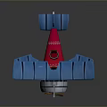 Colorful Toy Biplane With Blue Wings Red Fuselage Silver Propeller And Orange Struts