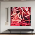 Abstract Wall Art With Red Pink Brush Strokes And Geometric Patterns 3d model