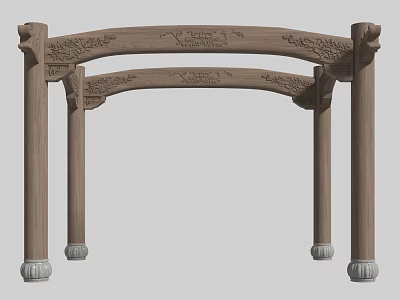 Carved Wooden Columns With Intricate Designs Decorative Base And Arched Top 3d model