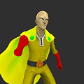 Bald Game And Movie Character With Yellow Costume Red Gloves Yellow Cape And Orange Buckle