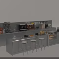 Modern Coffee Bar Interior With Stainless Steel Counter High Stools And Coffee Equipment