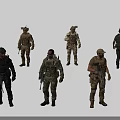 Men In Military Uniforms With Tactical Gear And Different Combat Poses