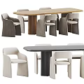 Modern Dining Table Set With Light Beige Armchairs And Dark Wood Table Design