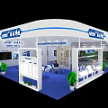 Modern SiVisi Technology Exhibition Booth With Display Area Reception Desk And Green Plants
