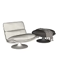 Modern Gray and Beige Fabric Upholstered Lounge Chair with Curved Design and Throw Blanket