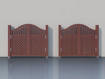 Double Brown Wooden Swing Doors With Crossed Slat Design For Exterior Entrance 3d model