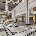 Hotel Lobby Modern Design With Grand Chandelier Marble Columns And Geometric Floor