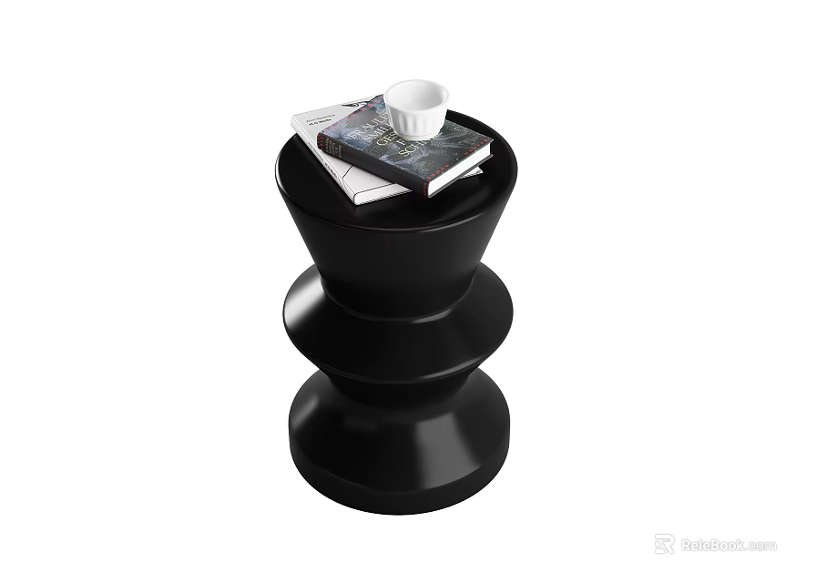 Modern Spiral Design Black Side Table With Stacked Books And White Cup 3d model 