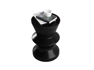 Modern Spiral Design Black Side Table With Stacked Books And White Cup 3d model