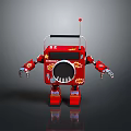 Red Radio Style Robot With Antenna Speaker Arms And Decorative Patterns