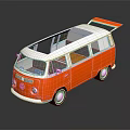 Red and White Vintage Van With Open Roof And Reflective Surface Design