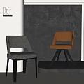 Modern Dining Chairs With Gray Woven Back Brown Leather Seat And Black Metal Legs