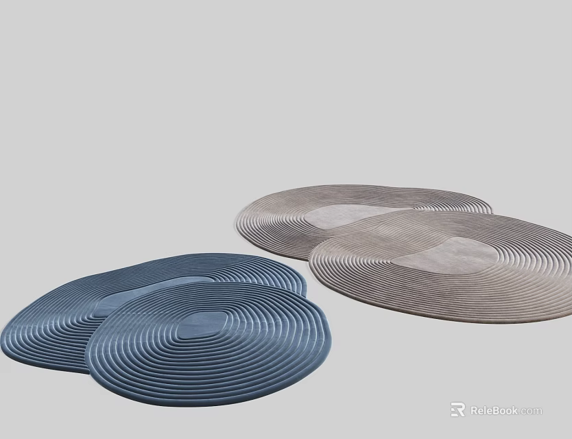 Blue And Gray Stylish Rugs With Spiral Patterns For Modern Home Decor 3d model 