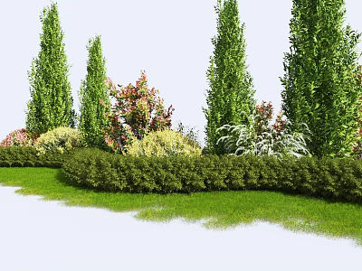 Beautiful Garden Landscaping With Various Shrubs Tall And Short Green Foliage Along Lawn 3d model