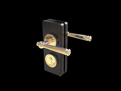Elegant Black Door Handle Featuring Golden Lever And Secure Lock Design 3d model