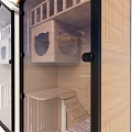 Modern Transparent Pet Cat House Design With Wooden Frame Interior Bed Stairs